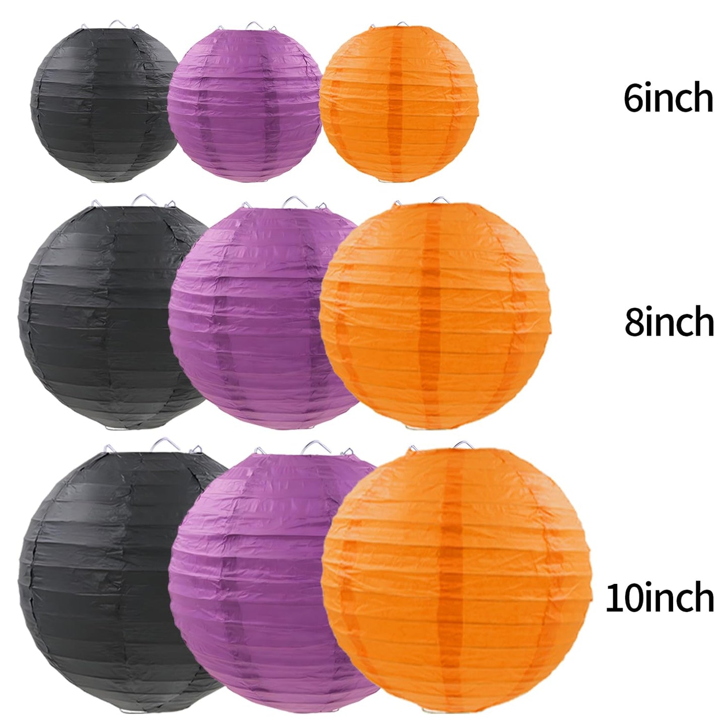 FUGUIR Halloween Paper Lanterns Purple Orange Black Hanging Paper Lanterns for Birthday Halloween Decorations (9 PCS)