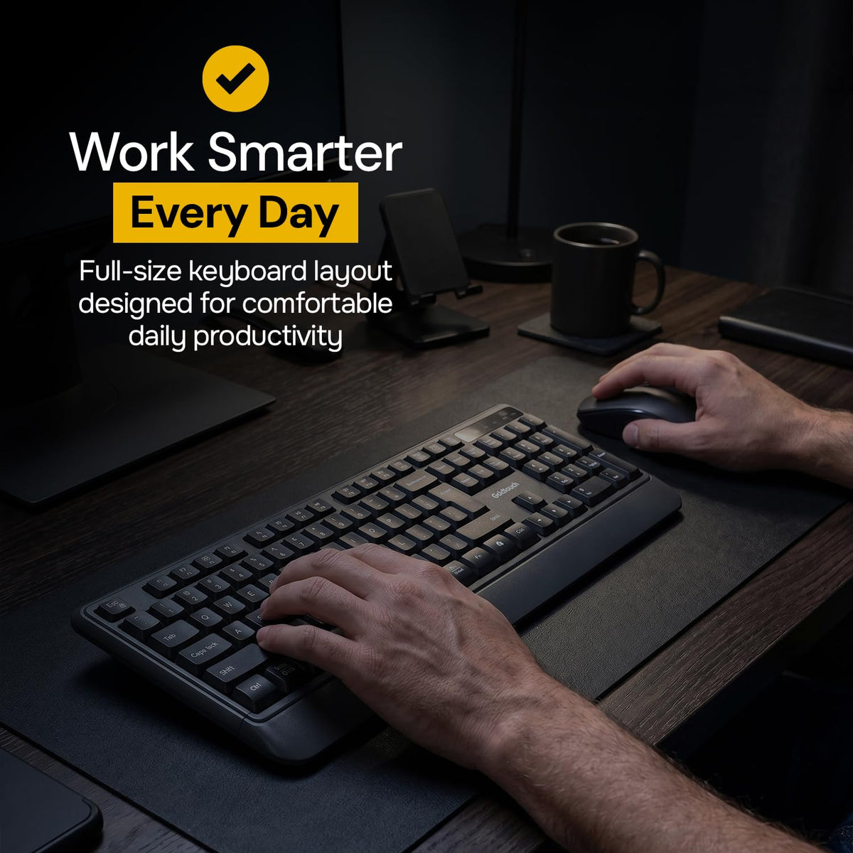 Goldtouch Wireless Keyboard and Mouse Combo, 2.4GHz and Bluetooth, Black