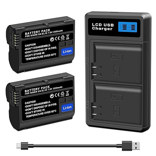 2-Pack EN-EL15 EL15a EL15b EL15c Replacement Battery(2550mAh) and USB Dual Charger Compatible with Nikon ZF Z6 Z7 Z8 D750 D850 D7000 D7100 D7200 D7500