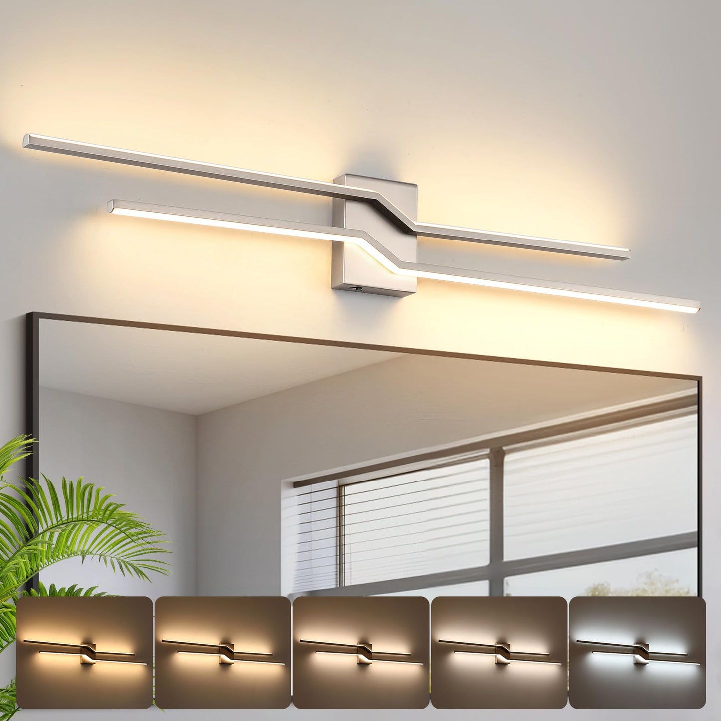 Pasoar 39.4 Inch Vnaity Lighting Led Bathroom Lights Over Mirror Brushed Nickel Dimmable 5CCT 36W Modern Bath Vanity Lights Bar Wall Sconces