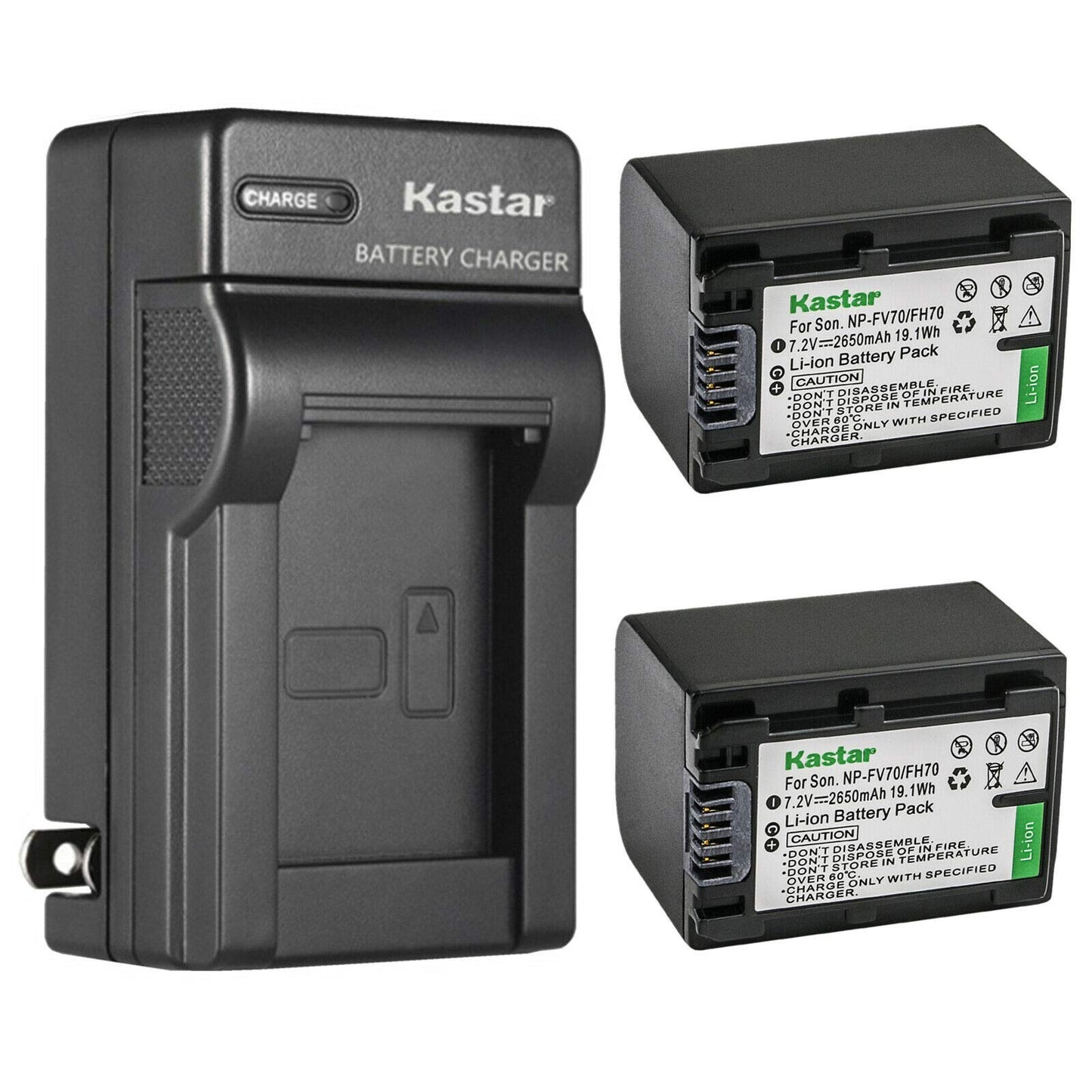 Kastar 2-Pack Battery and AC Wall Charger Replacement for Sony NP-FH30 NP-FH40 NP-FH50 NP-FH60 NP-FH70 NP-FH90 NP-FH100 Battery, Sony AC-VQH10 BC-TRV