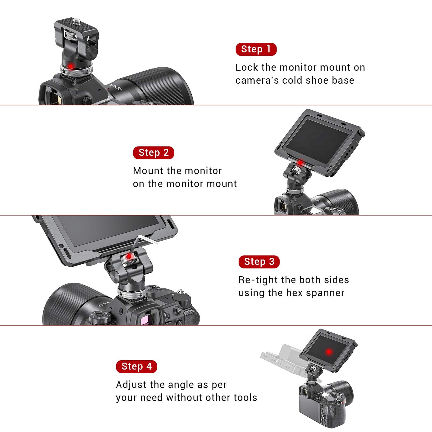 SmallRig Field Monitor Mount Holder with Cold Shoe and 1/4" Inch Screw for 5 Inch and 7 Inch Monitor, with 360 Degree Swivel and 140 Degree Tilt