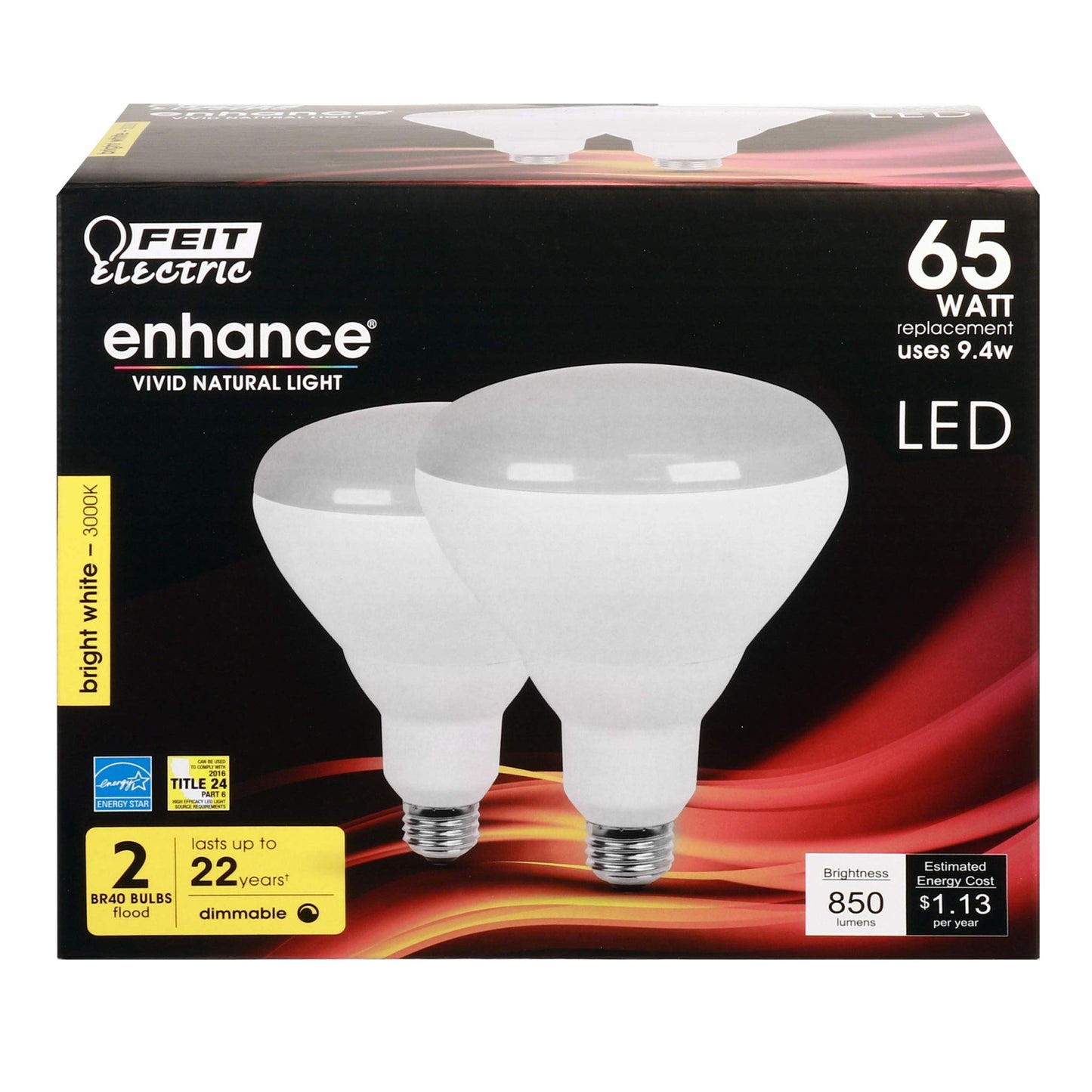 Feit LED BR40 E26 (Medium) LED Bulb Bright White 65 Watt Equivalence 2 pk