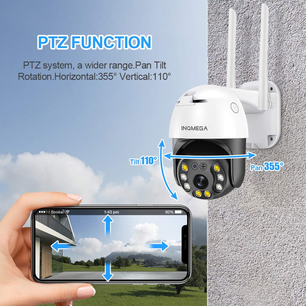 INQMEGAPRO 5MP PTZ WiFi Security Camera Outdoor, 1920P HD Wireless Surveillance Camera, Waterproof IP Camera, 2-Way Audio, Enhanced Night Vision