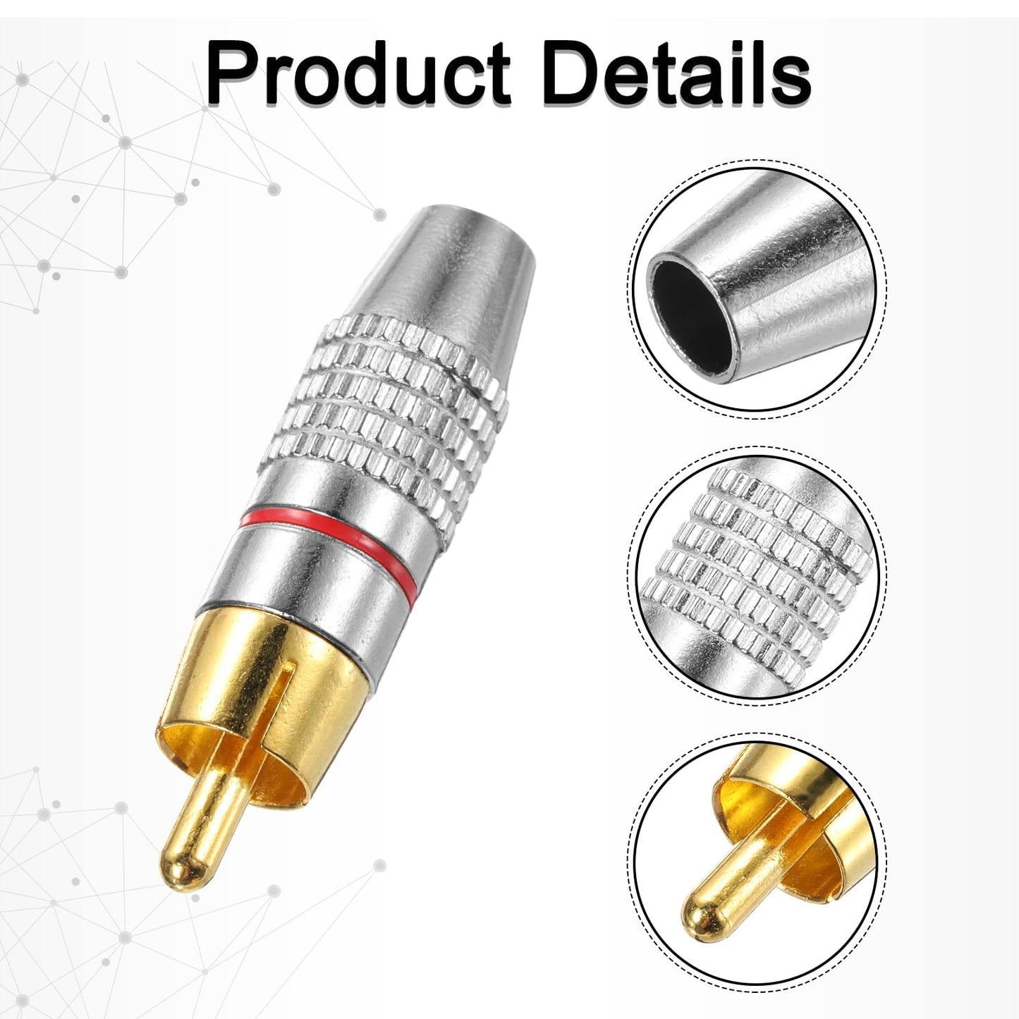 Fielect 50Pcs RCA Male Plug Connector Adapter, Solderless Gold Plated Audio Video Cable Adapter Connector for Speaker Wire, Home Theater, Amplifier