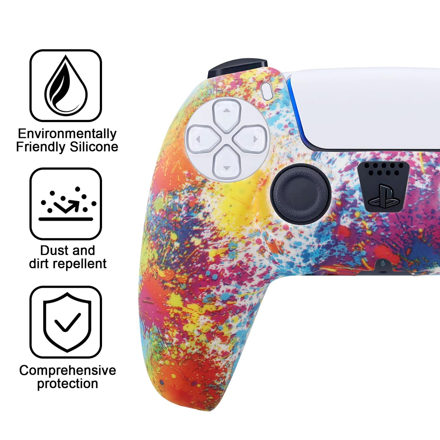 Miruchertter PS5 Silicone Controller Skin 2 Pack Anti-Slip Silicone Protector Sleeve Cover Case for PlayStation 5 with 8 Thumb Grip Caps PS5