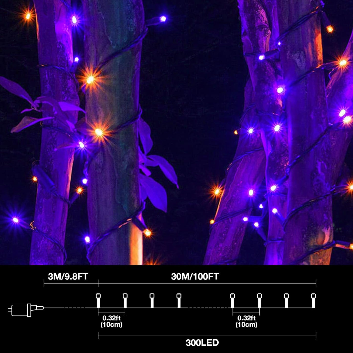 HeKation Christmas Outdoor Lights, 300Led 100FT Christmas Twinkling String Lights for Tree, Indoor, Outdoor, Purple and Orange with Remote Control 8