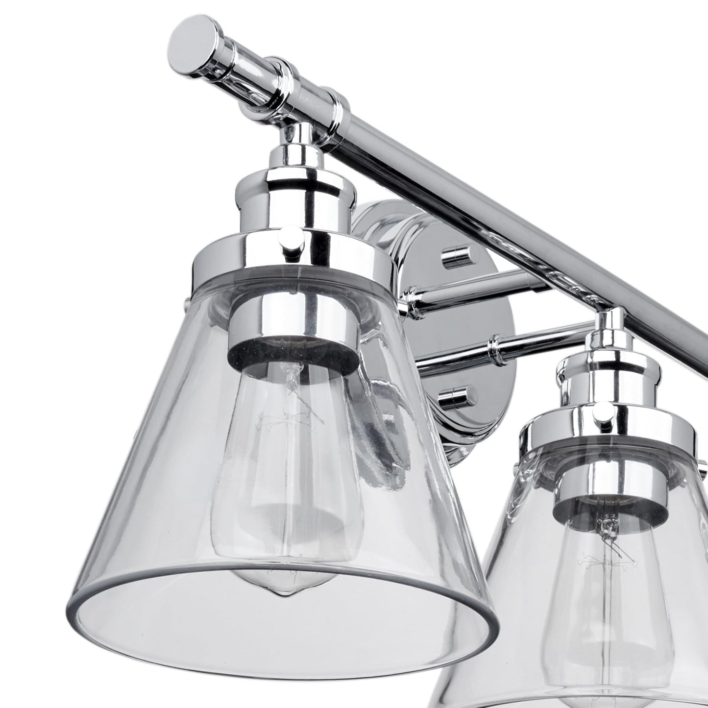 Globe Electric 51234 5-Piece All-in-One Bathroom Set, Chrome, 23" 3-Light Vanity Wall Light with Clear Glass Shades, Towel Bar and Ring, Robe Hook