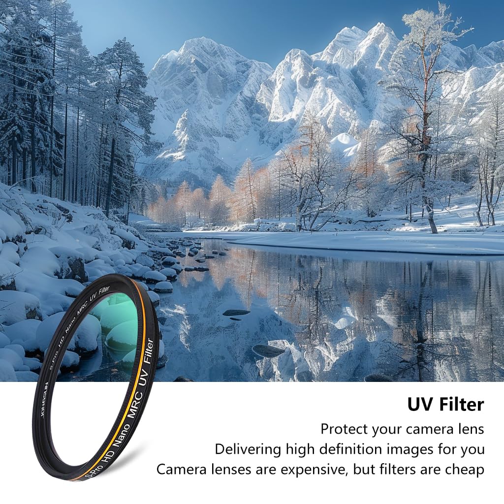 JONGSUN 58mm UV Filter, S-Pro HD Nano MRC Camera Ultraviolet Protection Filter, Multicoated, B270, Ultra-Slim, Lens Cloth Kit