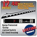 12 Outlet Heavy Duty Power Strip with 6 Ft Power Cord, Straight Plug, Surge Protected, for use in Commercial, Home, Industrial and School, 15A 125V