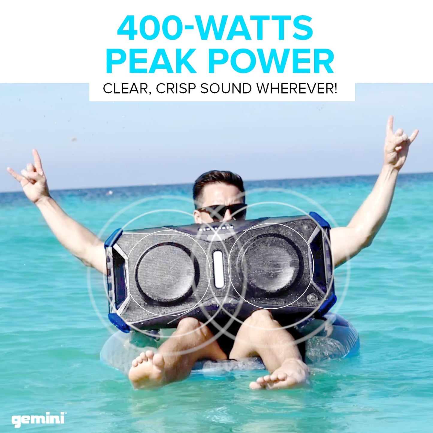Gemini Sound SoundSplash 400W Floating Waterproof Wireless Bluetooth Speaker, LED Light Show, Dual 8” Woofers & NFC Pairing - Perfect for Pool