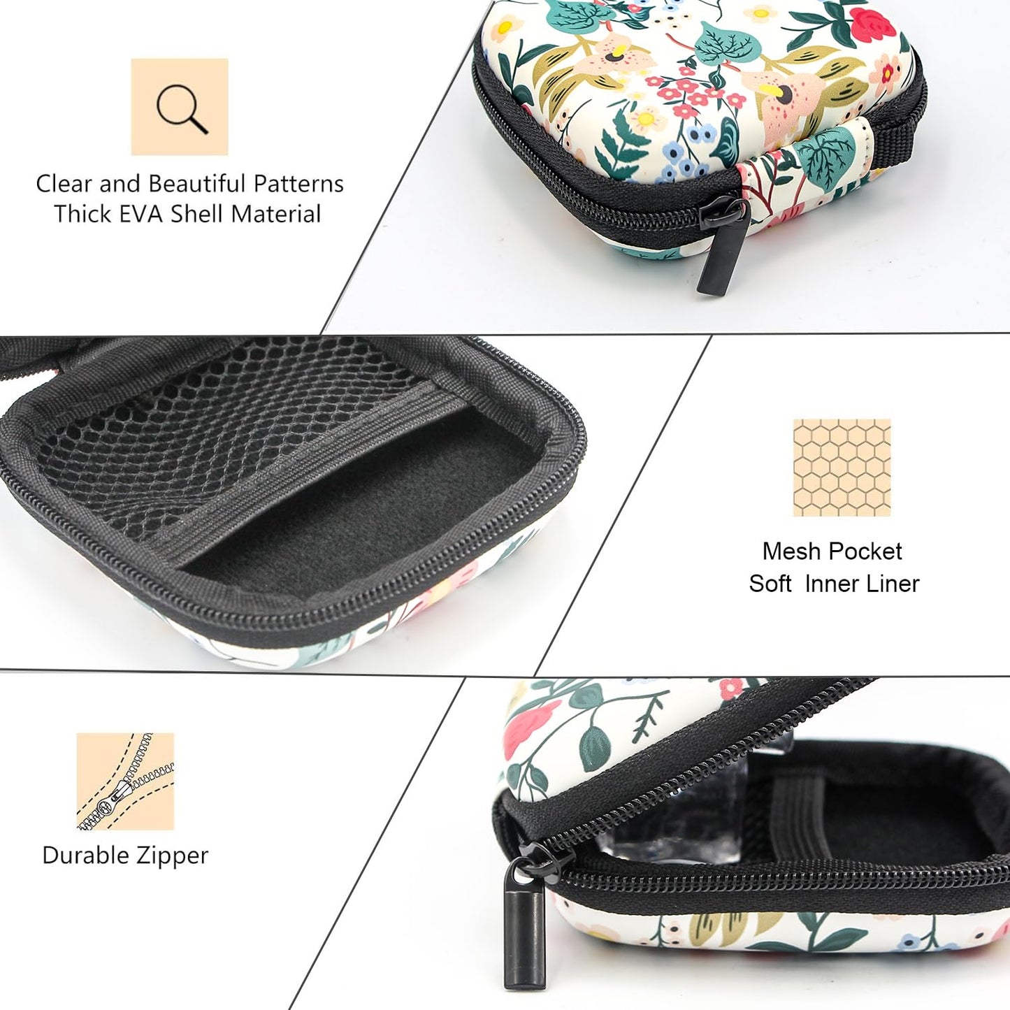 PowerDriver Earbud Case,Headphone Organizer Earbud Storage Bag, Hard EVA Shockproof Cover Carrying Case with Carabiner Clip Compatible with AirPods 4