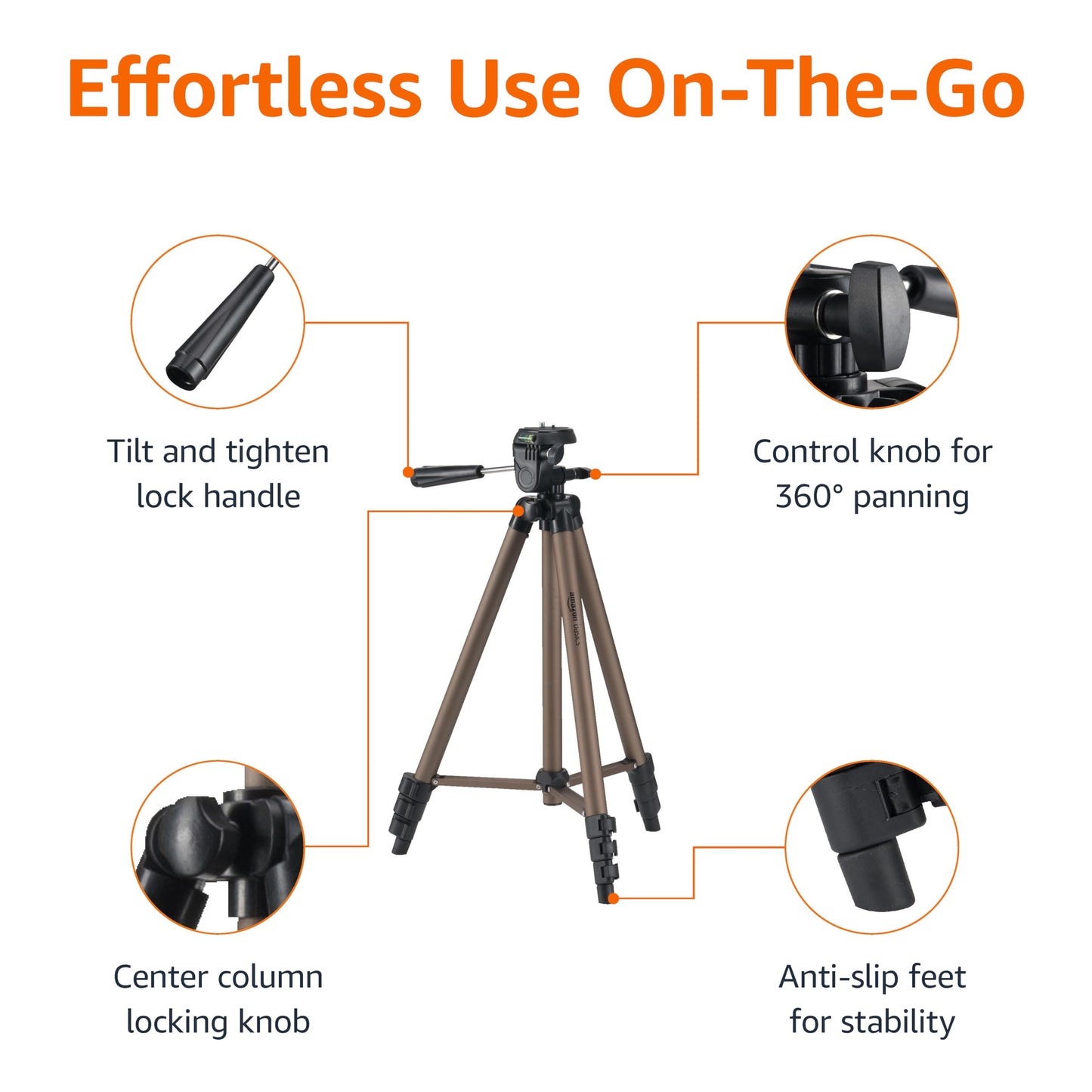 Amazon Basics 50-inch Lightweight Portable Camera Tripod Stand with Quick-Release Plate, Adjustable Height, Aluminum, for Travel Photography