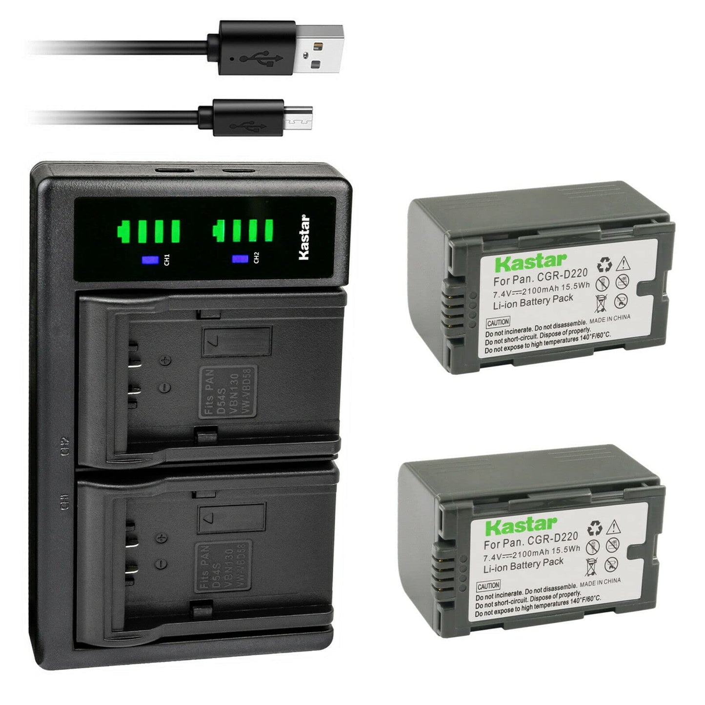 Kastar 2-Pack CGR-D16S Battery and LTD2 USB Charger Compatible with Panasonic AG-AC90 AG-AC90P AG-AC90PJ AG-AC90PX AG-DVC7 AG-DVC7P AG-DVC15 AG-DVC15P