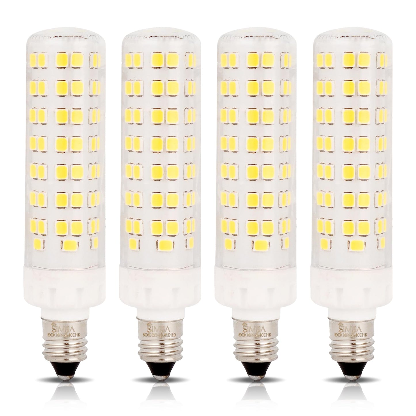 Simba Lighting LED T6 8W Mini-Candelabra JD Light Bulb E11, 6000K, 4 Pack