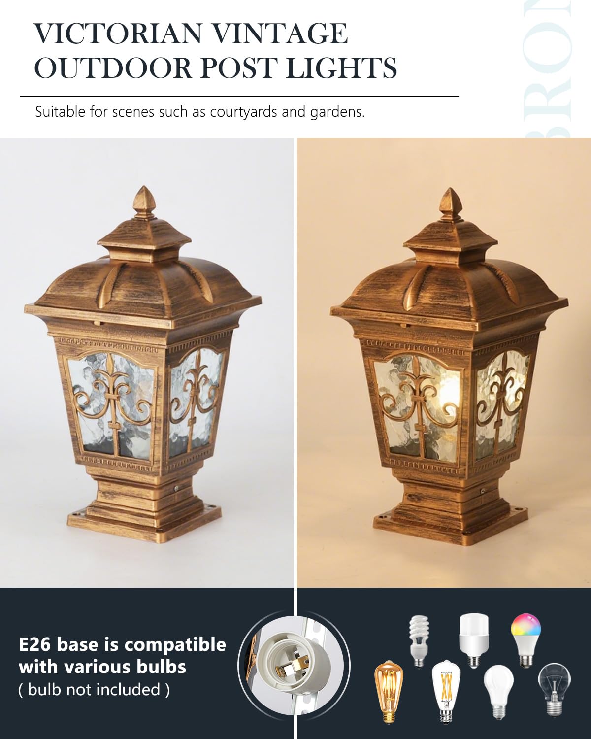 PTOUG 2 Pack Outdoor Post Light, Bronze Post Lamp Fixture, Antique Street Lights for Patio, Garden, Fence Lawn, Pathway, Driveway, Front/Back Door.
