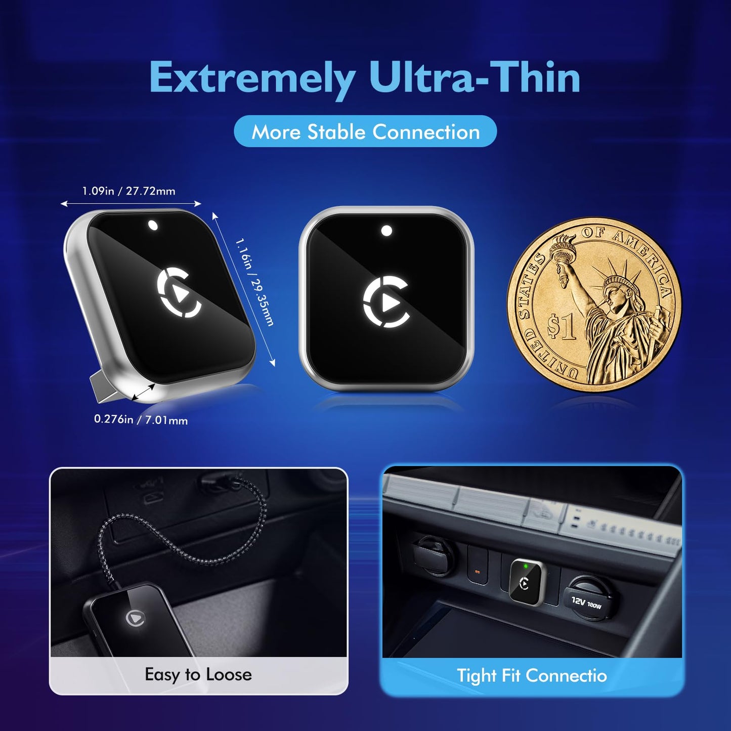 Astrulume Mini L-Type & Ultra-Thin Wireless CarPlay Adapter, 2026 Upgraded Bluetooth Adapter, Plug and Play for iPhone, No Delay, Compatible with iOS