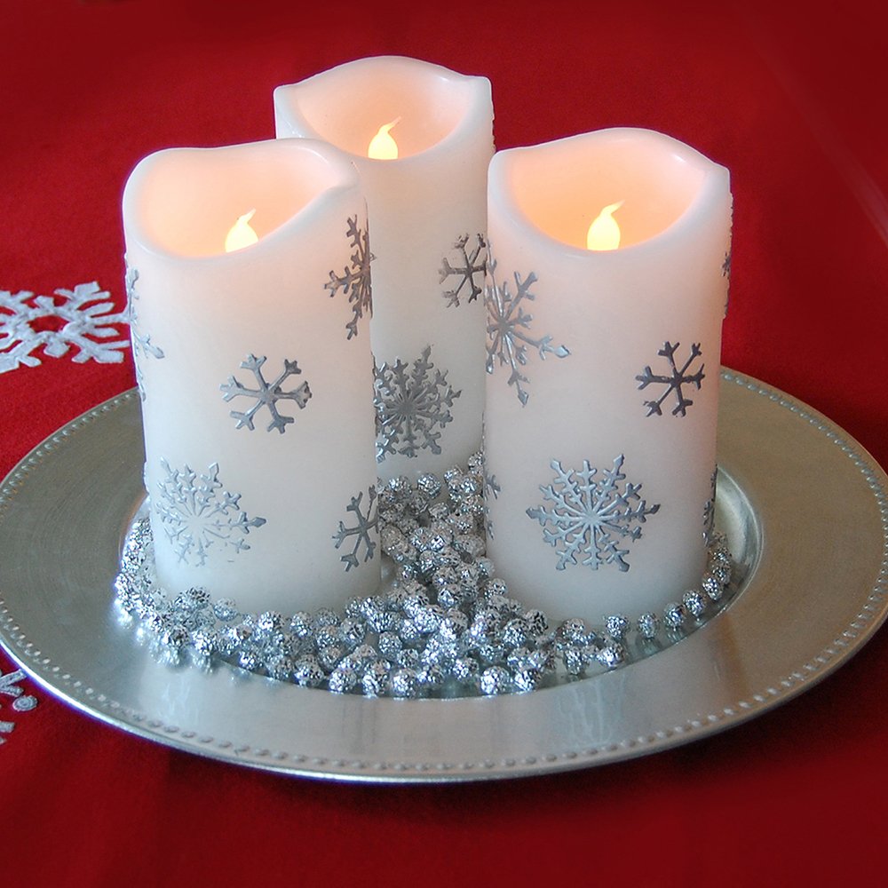 LumaBase Battery Operated Wax LED Candles, Snowflake - Set of 2