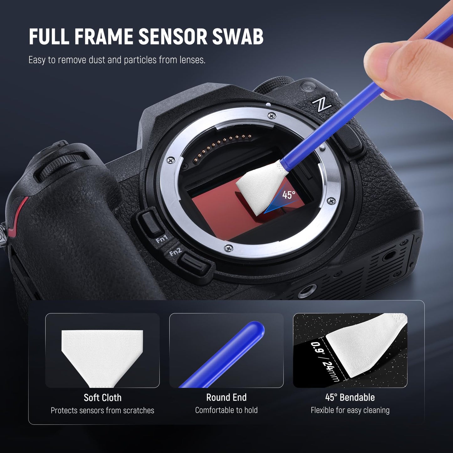 NEEWER 5 in 1 Camera Lens Cleaning Kit, 1x Lens Brush Pen + 1x Air Blower + 1x 24mm Full Frame Sensor Swab + 2X Cleaning Cloth, for Electronics