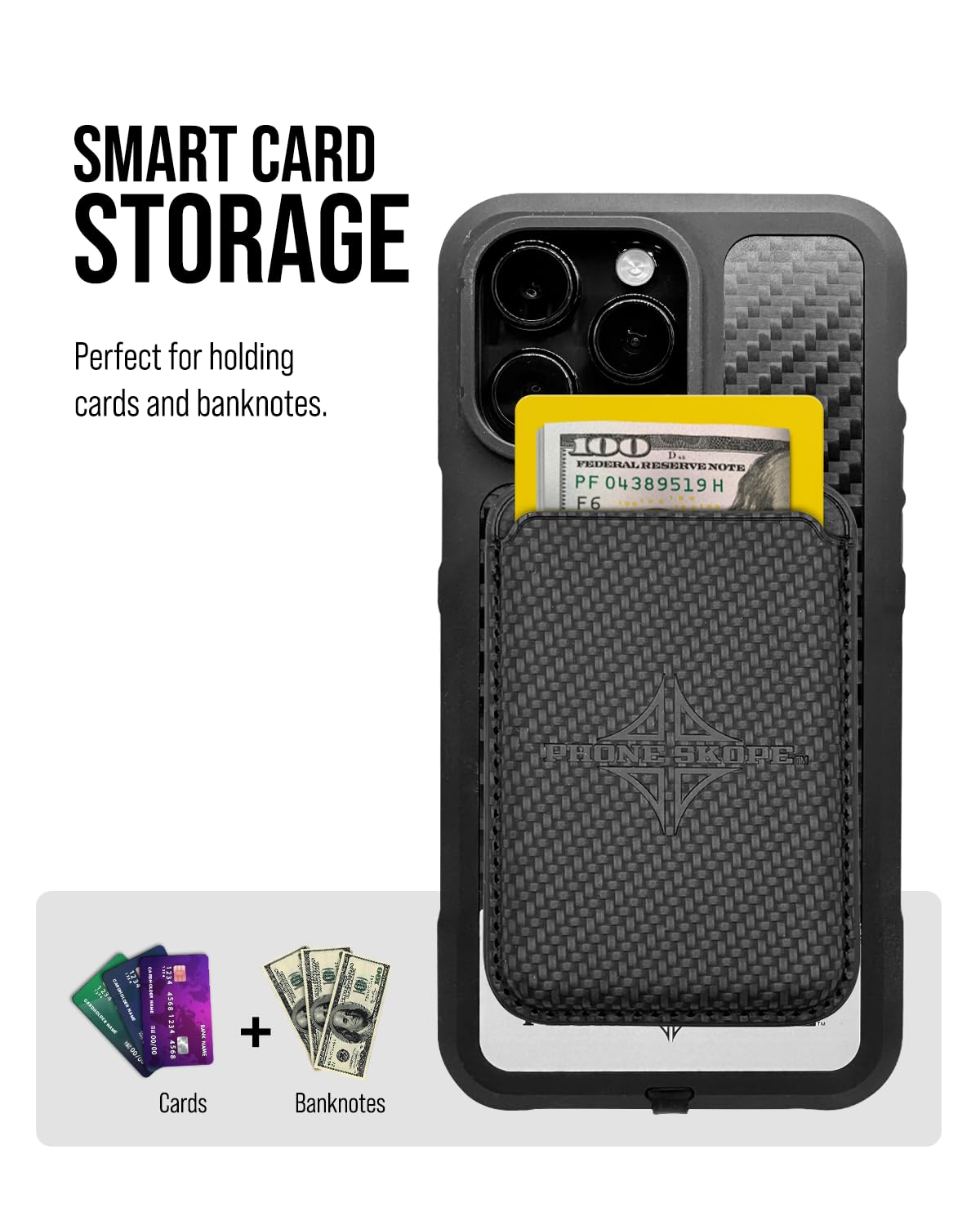 Phone Skope Leather Wallet: Magnetic Card Holder Compatible with Cell Phones | Convenient & Secure | Compatible with Carbon Pro Phone Case Black