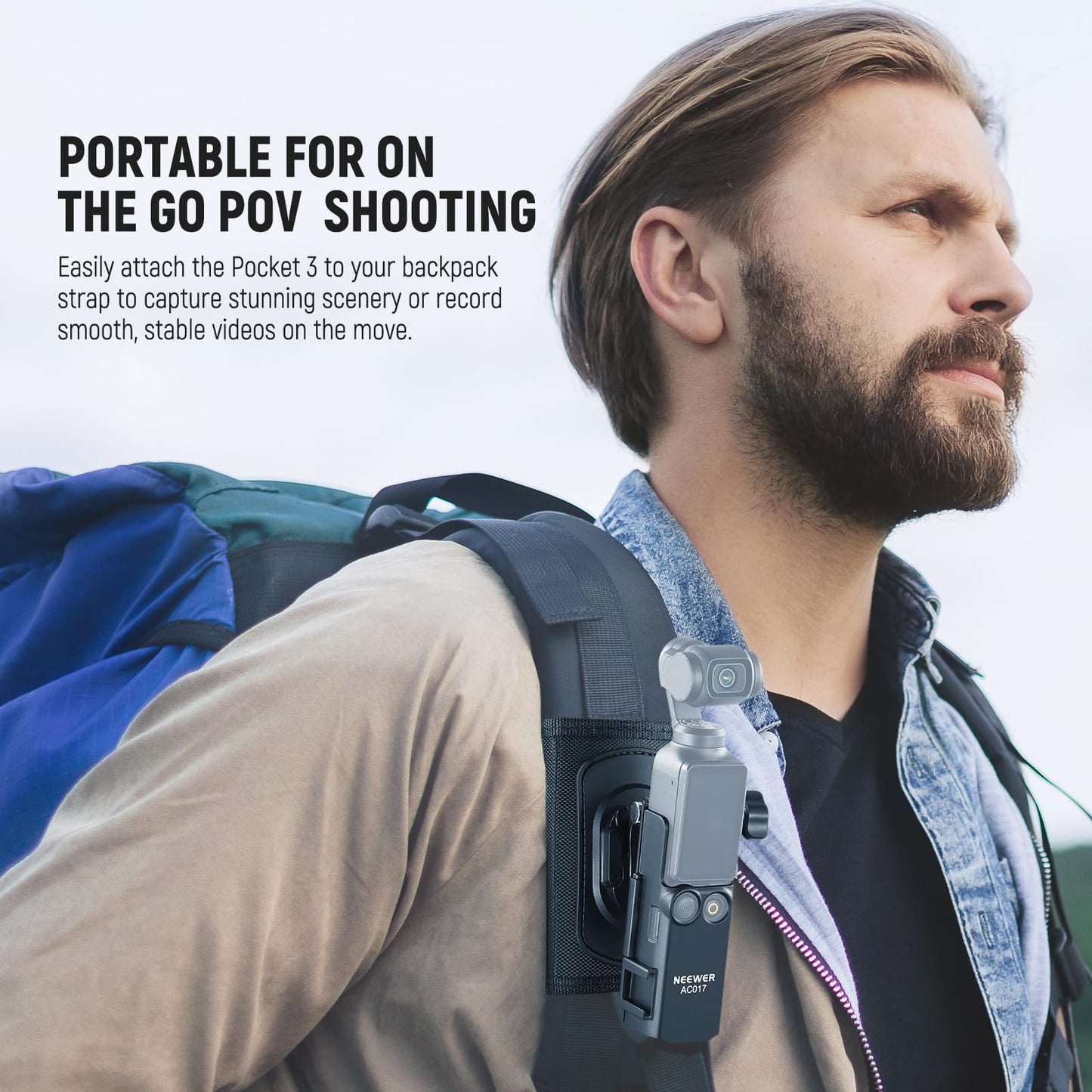 NEEWER Basics 4 in 1 Accessories Kit Compatible with DJI Osmo Pocket 3, Backpack Strap Mount Kit with Bracket Cage Extension Adapter, Clip, J Buckle