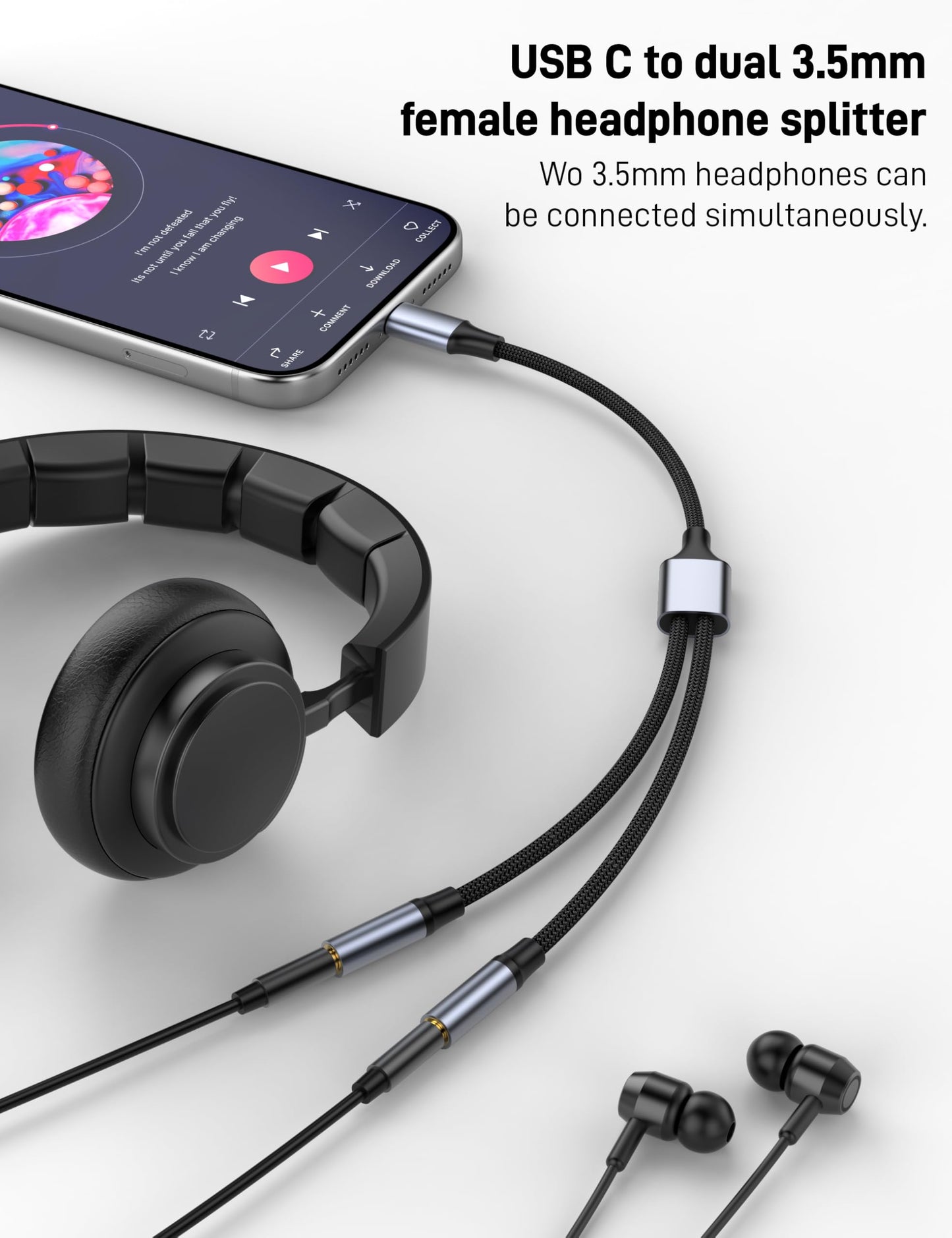 KAYQINHO USB C to Dual 3.5mm Female Headphone Splitter, Type C to Dual 3.5mm Female Aux Y Jack Splitter Headphone Microphone Adapter for iPhone 17 16