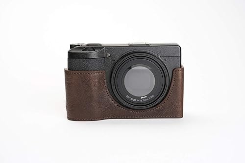 GR III Camera Case, BolinUS Handmade Genuine Real Leather Half Camera Case Bag Cover for Ricoh GR III GR3 Camera Bottom Opening Version + Hand Strap