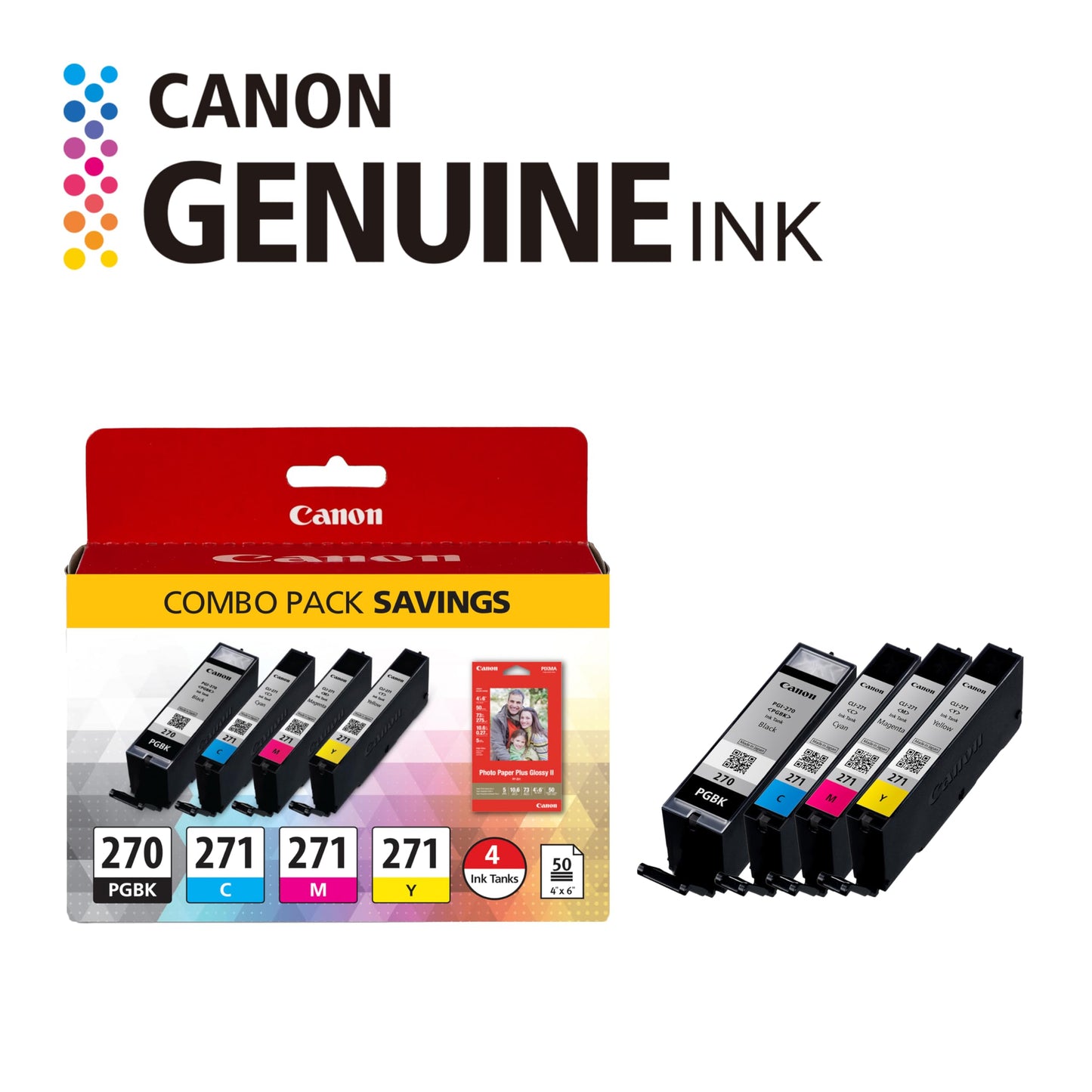 Canon PGI-270/CLI-271 Genuine Photo Paper Combo Pack, Compatible with MG6820, MG6821, MG6822, MG5720, MG5721, MG5722, MG7720, TS5020, TS6020, TS8020