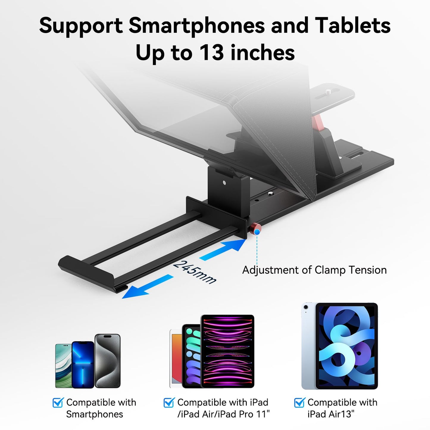 Desview P13 Portable Teleprompter for Camera Compatible with 12.9" Tablets Wireless Remote Control Foldable Sun Hood Lightweight (1.7kg) for Video