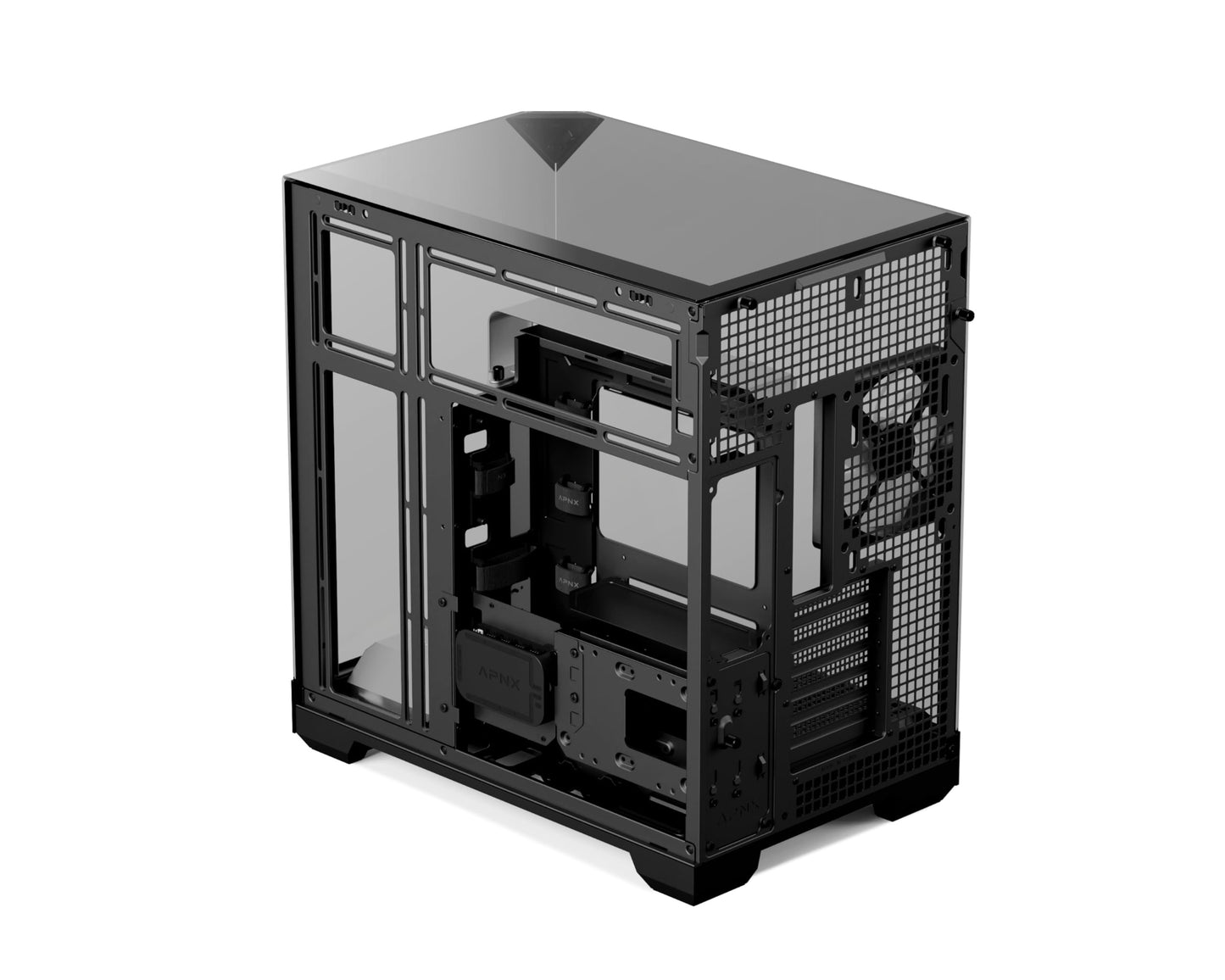 APNX V2 Black ATX Case - X-Pand Flow Dual Airflow, 3-Side Tempered Glass, 360mm AIO & Reverse BTF Motherboard Support, 4×140mm Fans, 160mm Fan Slots