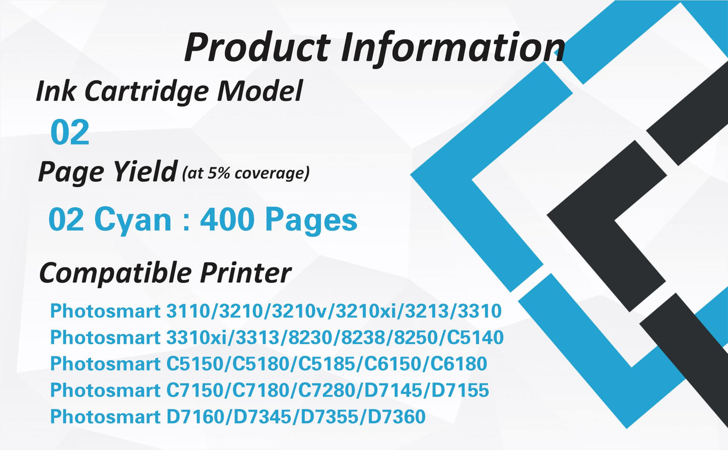 EASYPRINT 3-Cyan Compatible 02 Ink Cartridges Replacement for HP02 HP-02 Used for Photo Smart C6280 C7280 8250 D7460 C8180 C6250 Printers