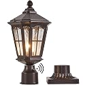 GYDZ Dusk to Dawn Outdoor Post Lights with Pier Mount Base, Aluminum Exterior Pillar Light Fixture with Water Ripple Glass, Oil Rubbed Bronze Pole