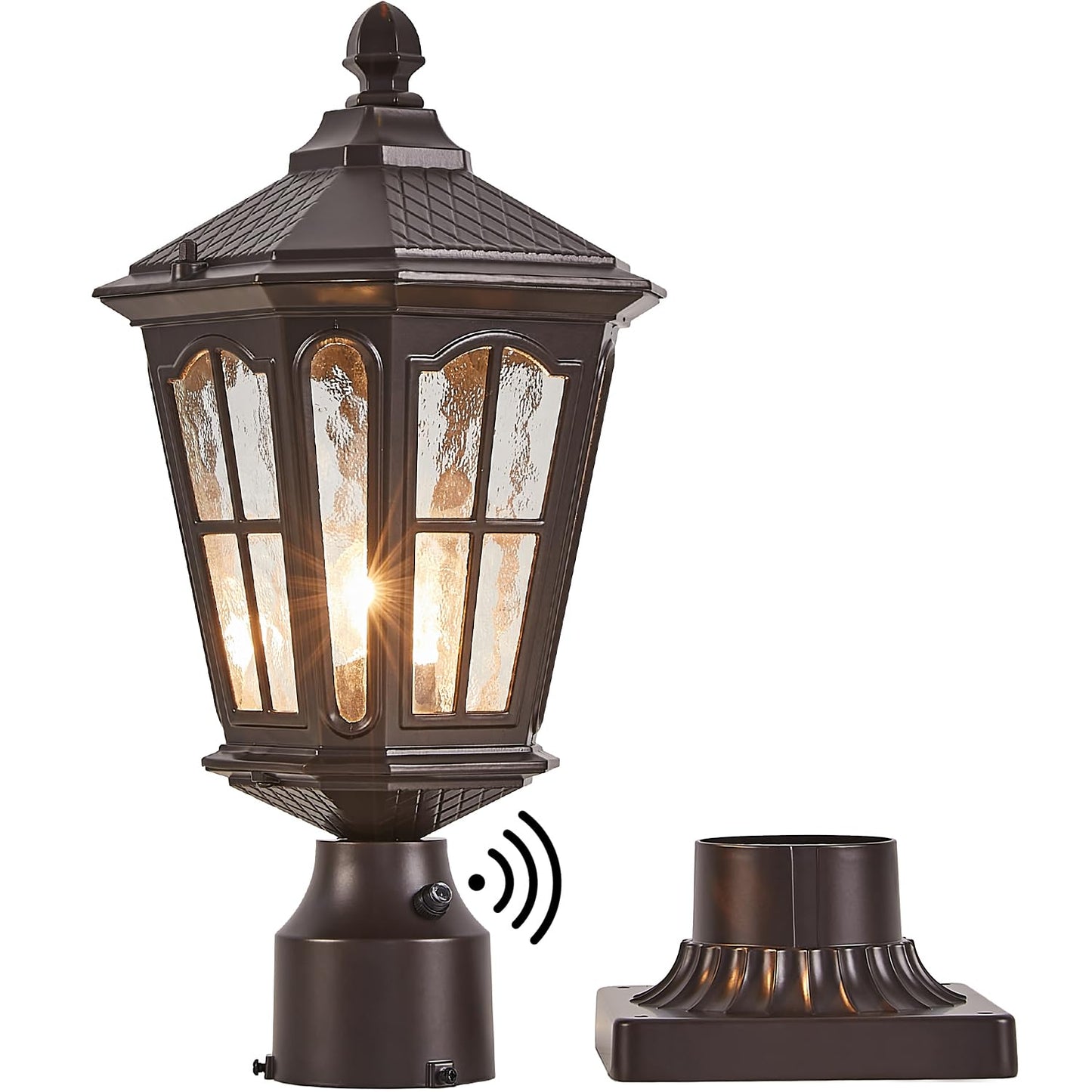 GYDZ Dusk to Dawn Outdoor Post Lights with Pier Mount Base, Aluminum Exterior Pillar Light Fixture with Water Ripple Glass, Oil Rubbed Bronze Pole