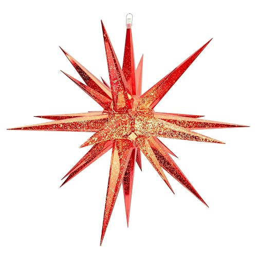Novelty Lights 24 inch LED Moravian Star in Red Metallic, Lighted Indoor/Outdoor Hanging Display, Weather Resistant Holiday Décor, 4 Replaceable E12