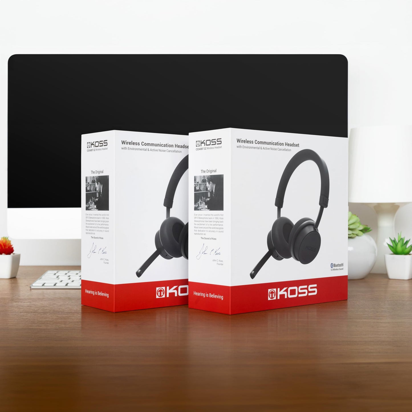 Koss CS340iBT QZ Wireless Bluetooth On-Ear Communication Headset, Active Noise Cancellation, Black (2-Pack Bundle)