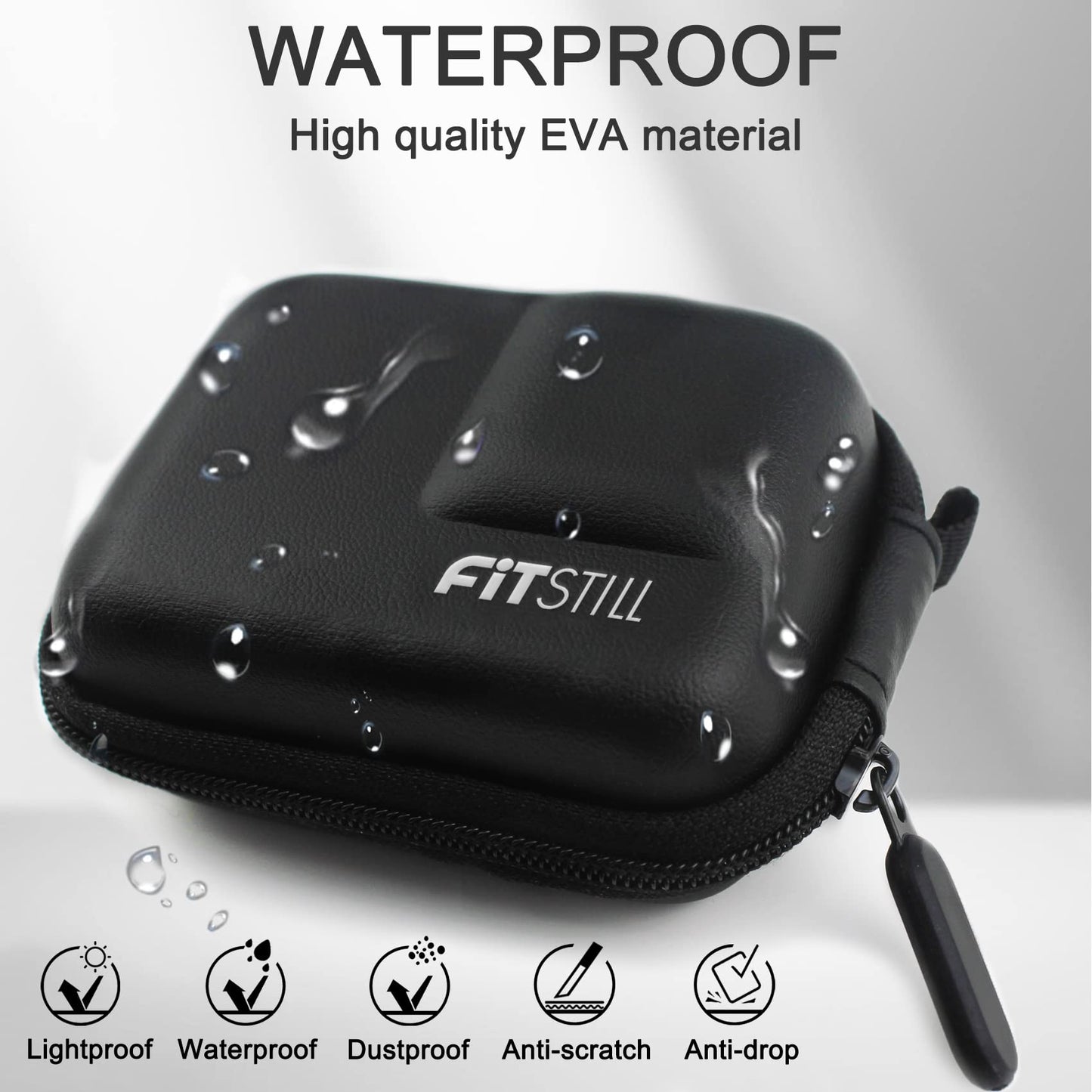 FiTSTILL Black PU Mini Carrying Case for Go Pro Hero 13 Black,Hard Shell Travel Storage Case for Hero 12/11/10/9/8/7/(2018)/6/5 DJI Osmo