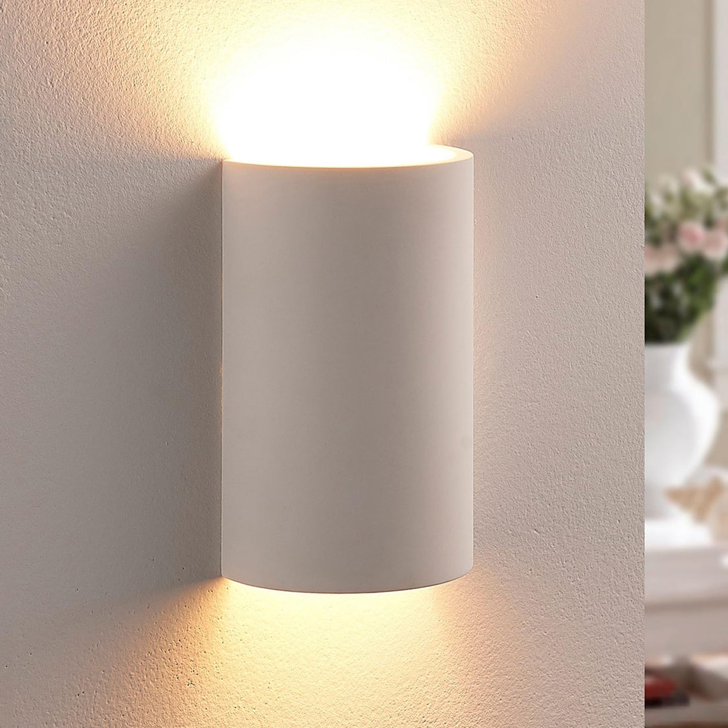 Lucande White Plaster Wall Sconce Light, Paintable DIY Wall Decor Up Down Wall Light for Living Room, Hardwired Wall Lamp for Hallway Bedroom, G9 Wall