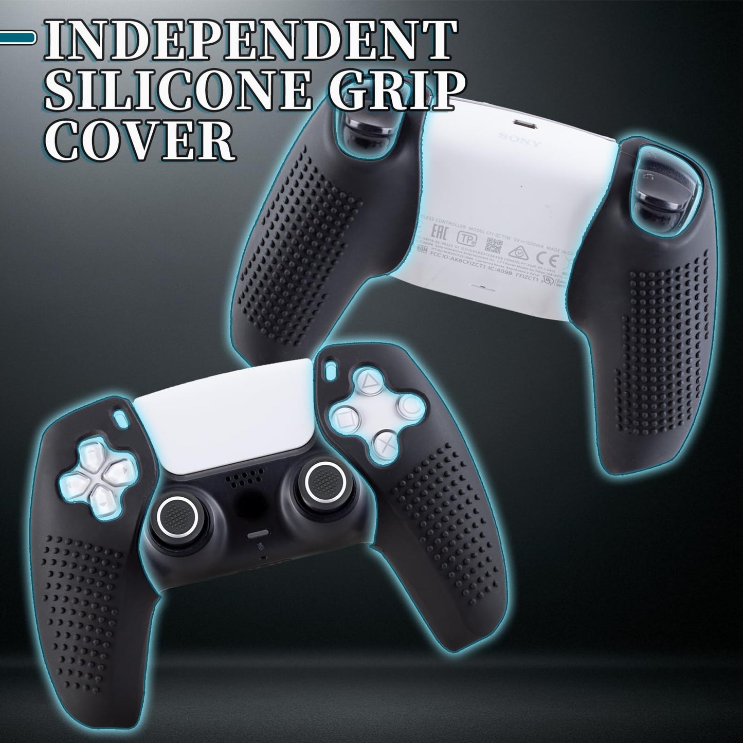 SoAegis Split Anti-Slip Controller Skin Set, with 2 Thumb Grips & 2 Elevated Base, Individually Silicone Grip Controller Case for PS5 DualSense