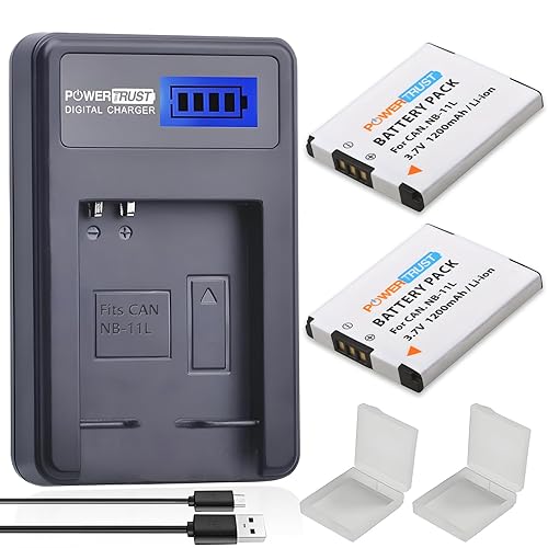 PowerTrust 2 Pack 3.7v NB-11L Replacement Battery and NB-11LH LCD USB Charger for Canon PowerShot A2300 IS, A2400 IS, A2500, A2600, A3400 IS, A3500