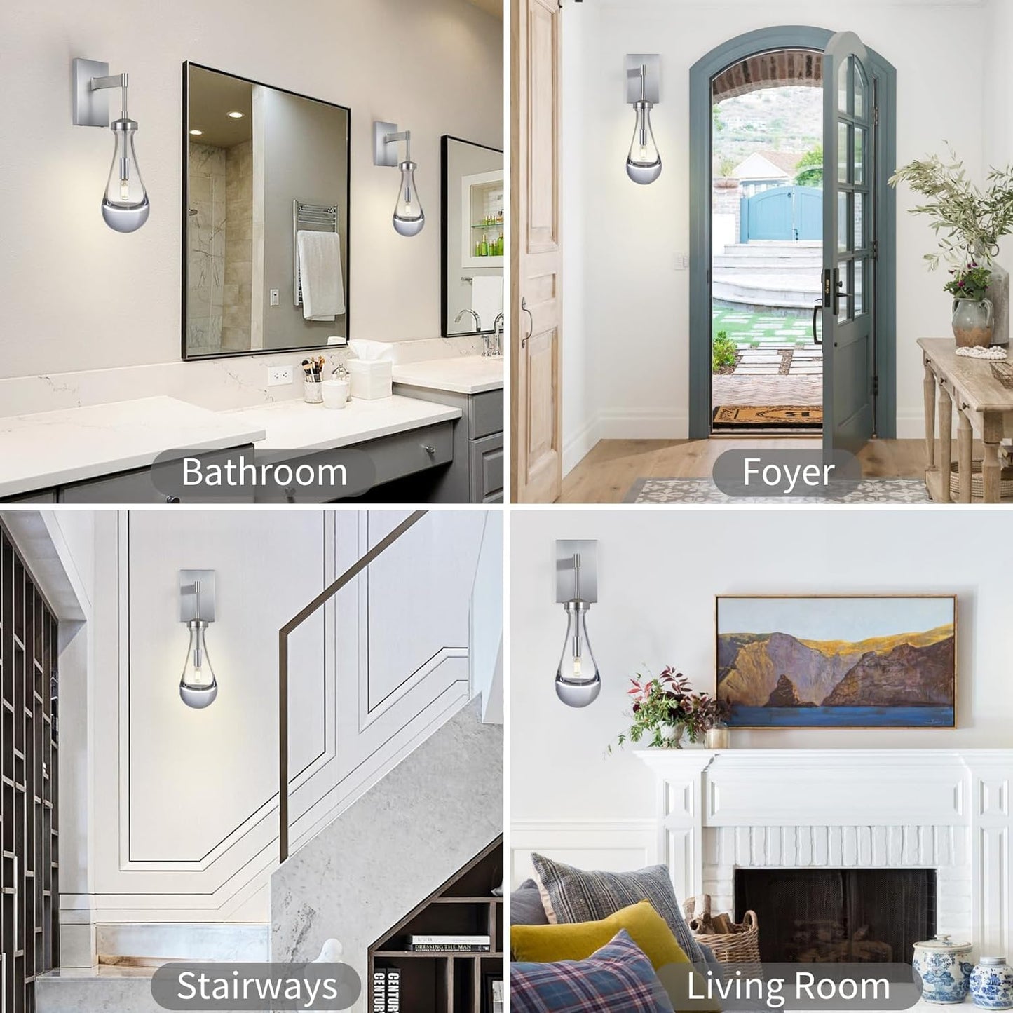 Joyunleo Nickel Wall Sconces, Modern Raindrop Light Fixtures for Bedroom, Lighting Bedside Wall Mounted Lamp, Wall Lighting for Bathroom, Living Room