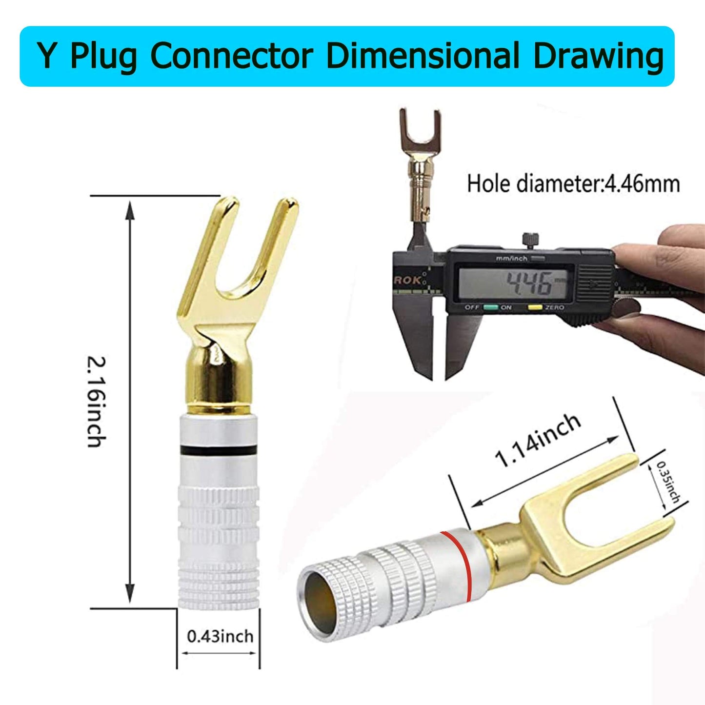 Y Spade Plug,Speaker Spade Connector, Fork Spade Plug 45 Degree for Speaker Wire, Plug Audio Jack Connector Pure Copper for Speaker Wire,Screw Locking