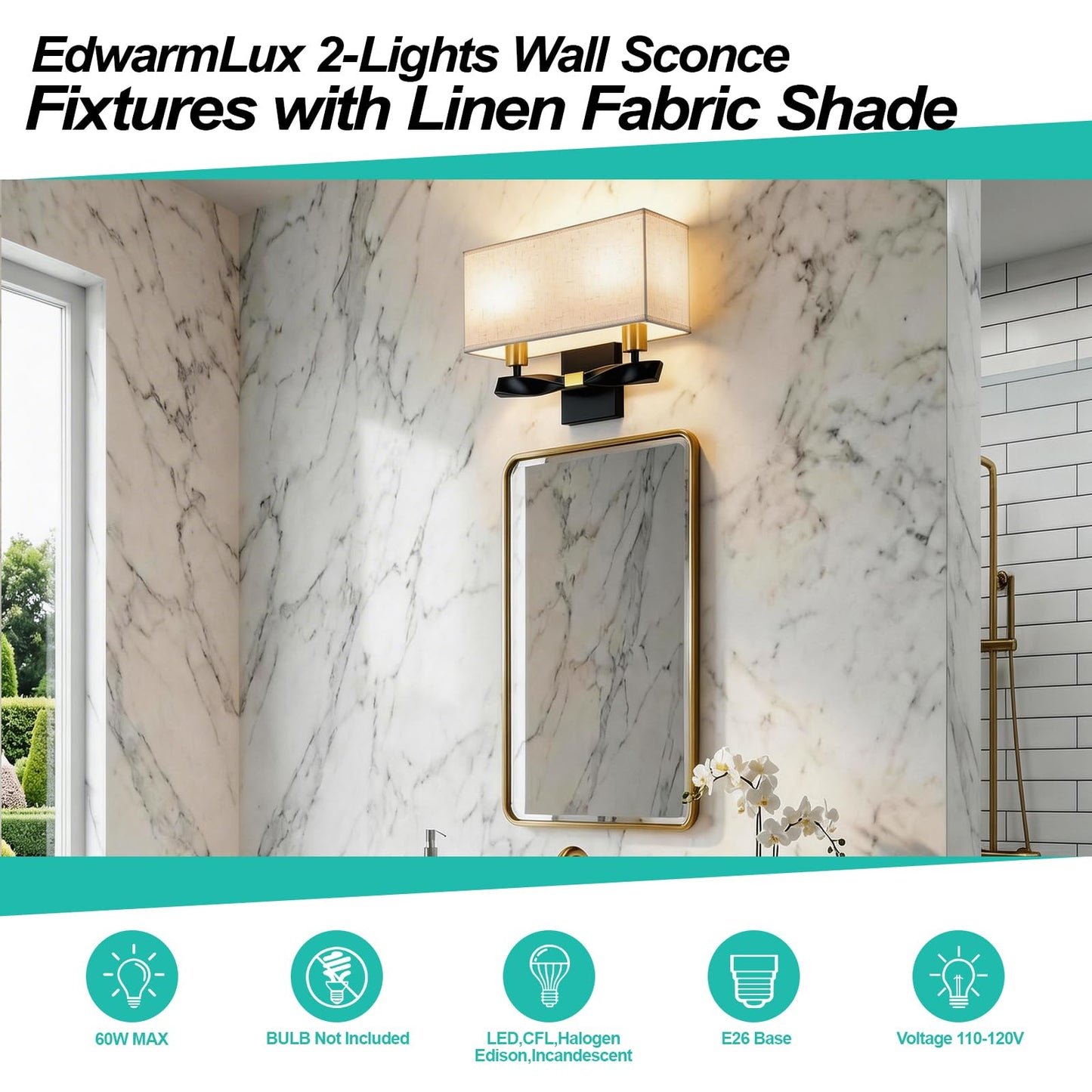 Edwarmlux Indoor Wall Sconces, Antique Wall Lights with Fabric Shade, Vintage Wall Mount Light, Dimmable Hardwired Wall Light for Bedroom, Living
