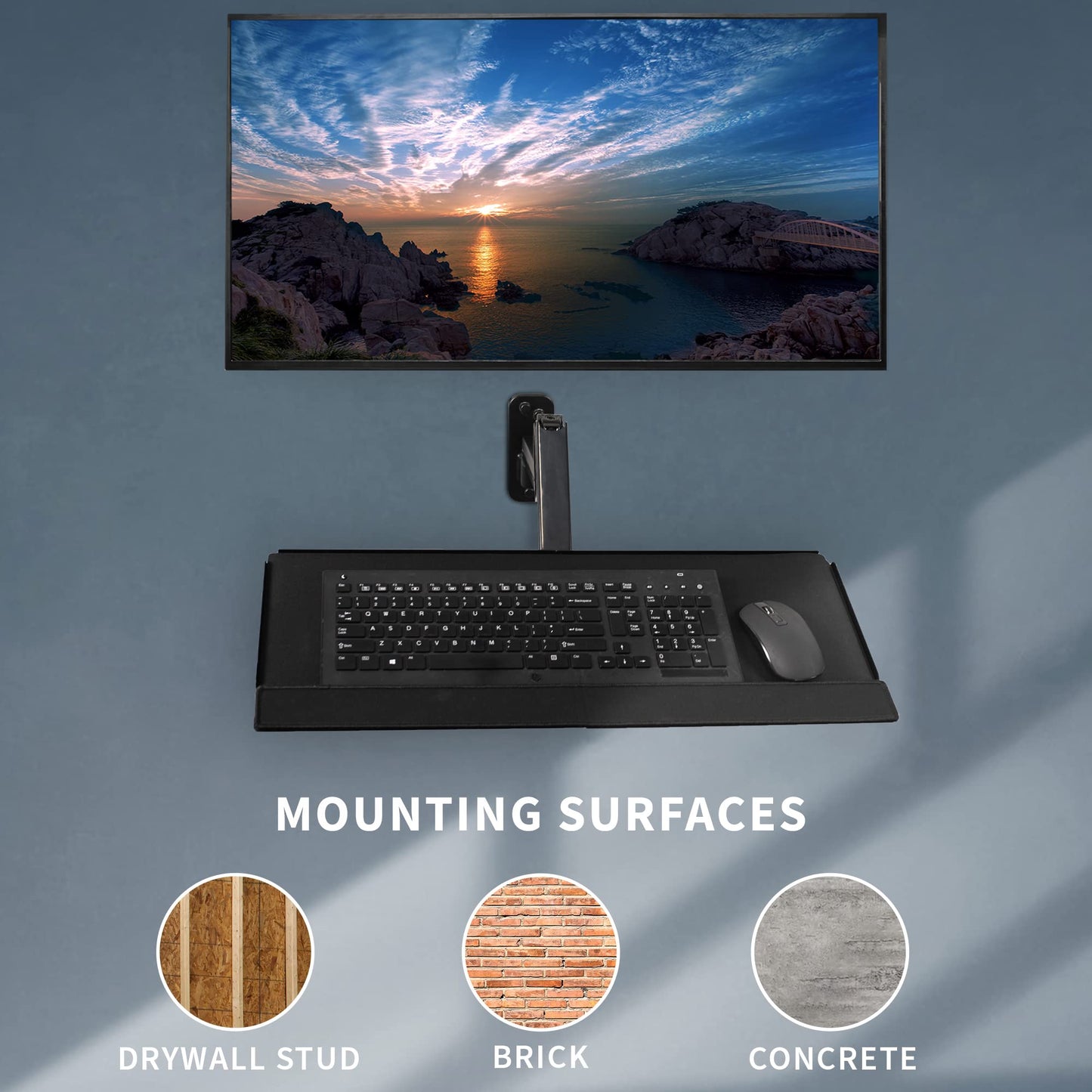 VIVO Sit-Stand 17 to 32 inch Single Monitor Wall Mount with Pneumatic Arm Keyboard Tray Combo, Height Adjustable, Max VESA 100x100mm, Black