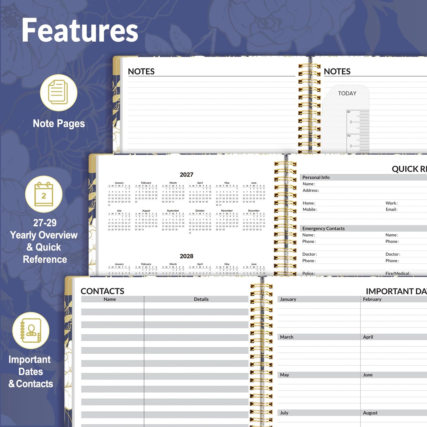 SUNEE 2026 Appointment Book, Quarter-Hourly, Weekly & Monthly - from January 2026 - December 2026, 6.4"x8.3" Flexible Cover, Notes, Pockets, Bookmark
