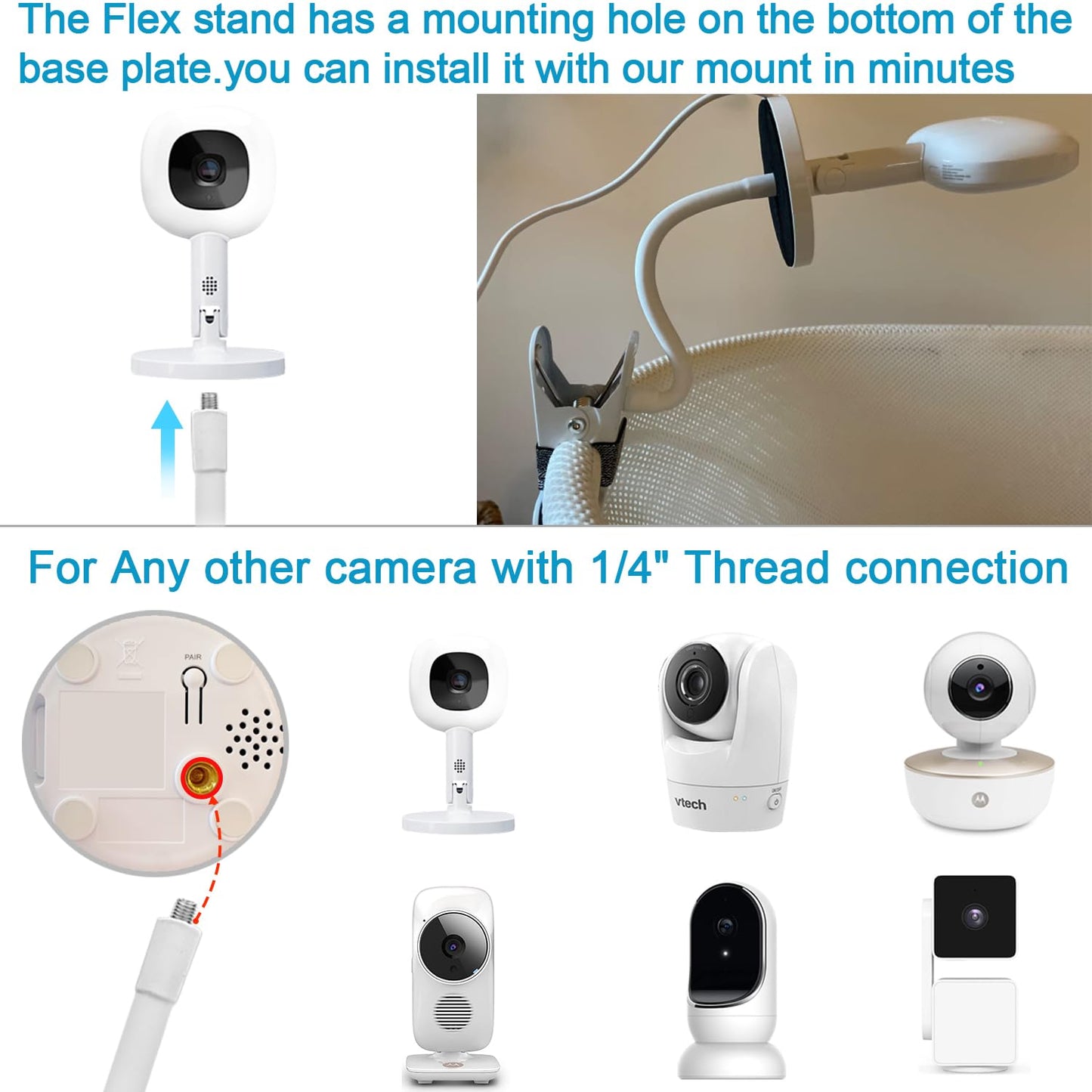 SZAOYU Baby Monitor Mount Compatible with Nanit Pro Smart & Flex Stand, 15.7 inches Flexible Arm, White, Adjustable, Minimalist Style