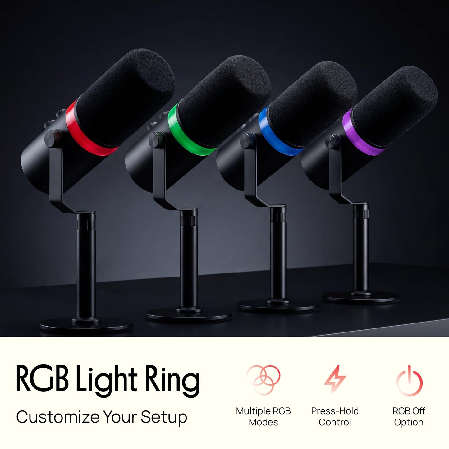 Pyle Dynamic Microphone, Dual Input USB/XLR Podcast Recording, PC Streaming Studio Mic with RGB Light, Mute Button, Desktop Stand, Headphone Jack, &