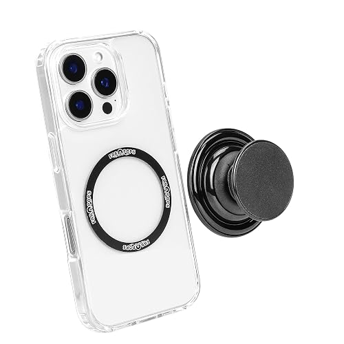 FAB POPS Magnetic Cell Phone Grip, Expanding Landscape Kickstand, Snap-On Magnetic Attachment, Universal Adhesive Adapter Ring Included, Removable