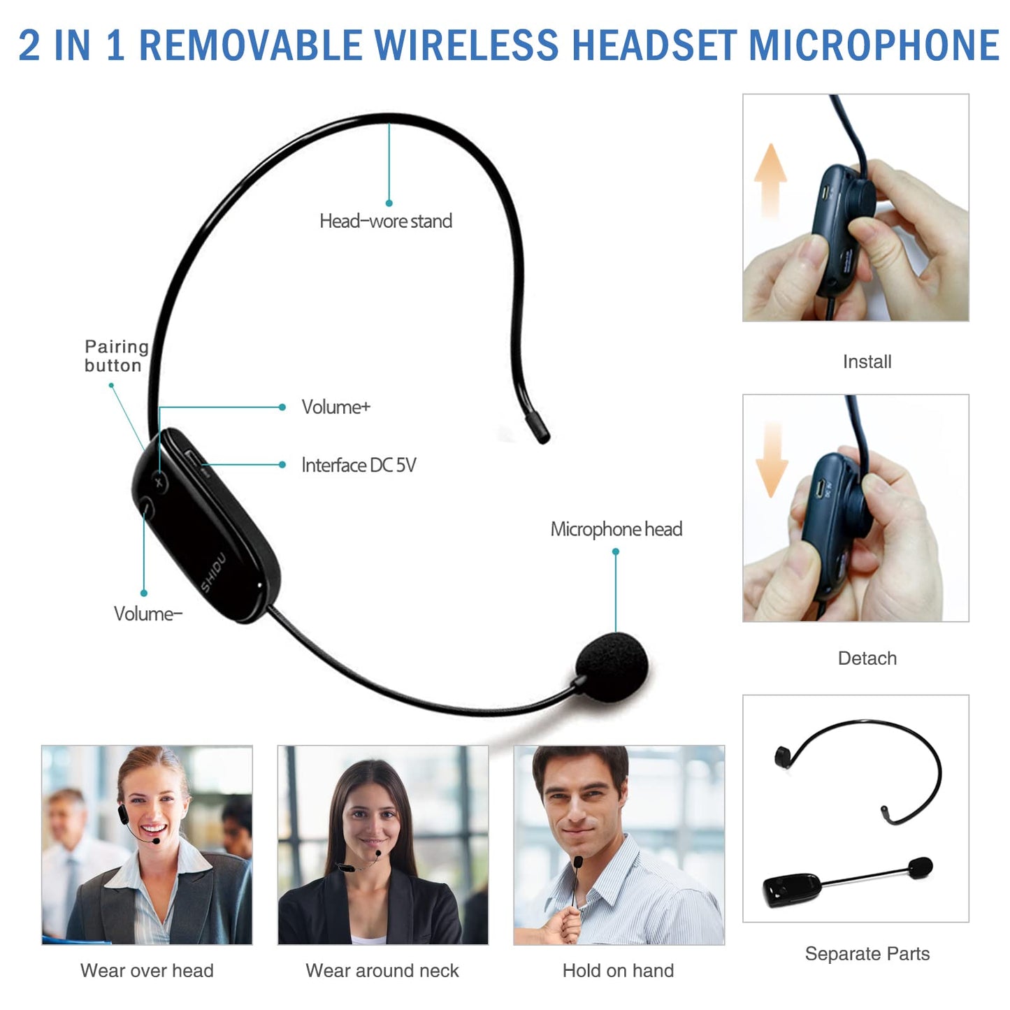Voice Amplifier with Wireless Headset Mic - 18W 4400mAh Rechargeable Mini Pa System, Bluetooth 4.2, Waterproof IPX5 Portable Speaker for Teacher