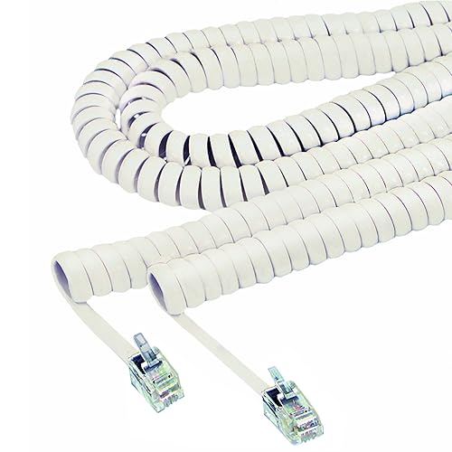 Softalk Coiled Phone Cord, Plug/Plug, 25 ft, Ivory
