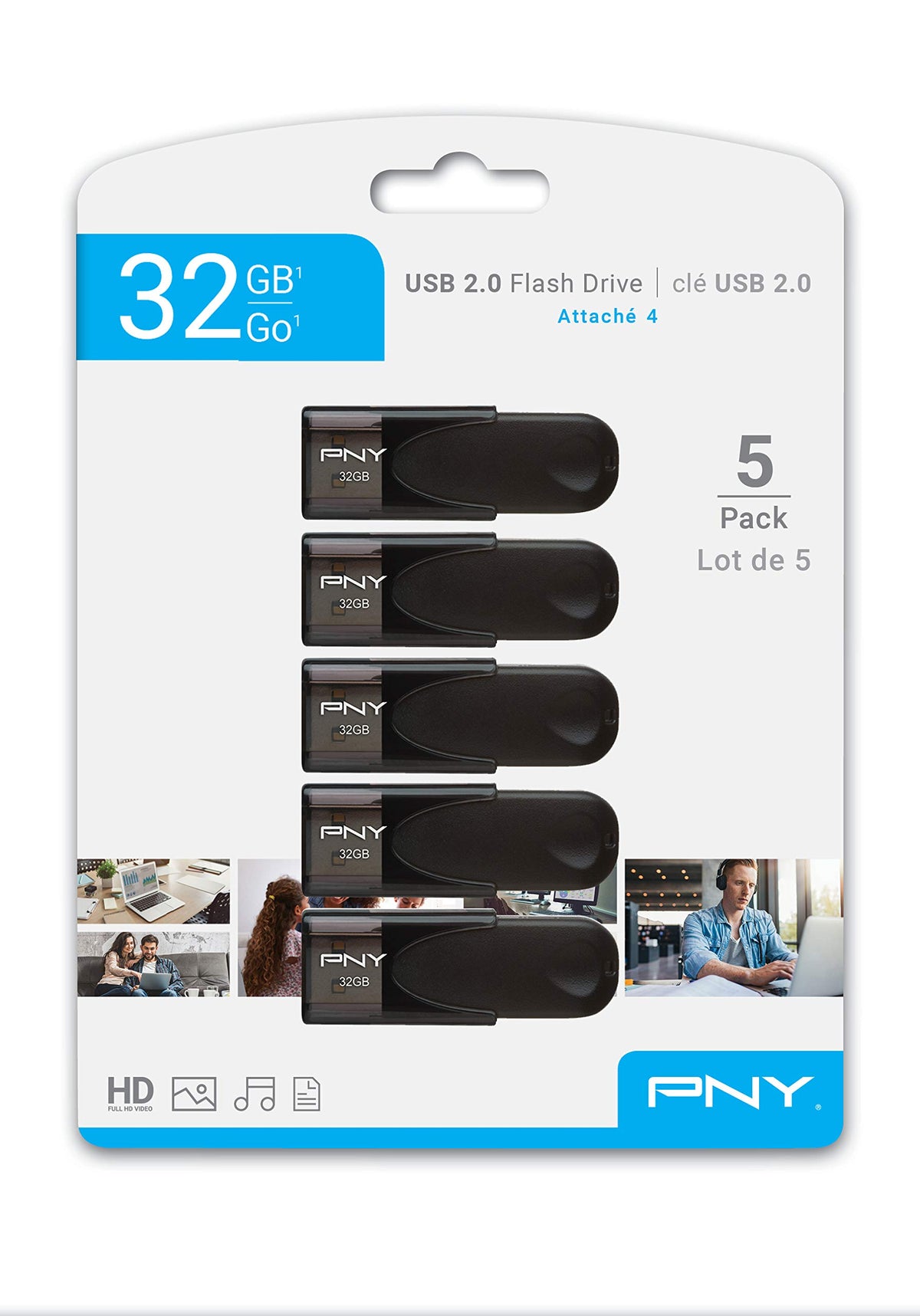 PNY 32GB Attaché 4 USB 2.0 Flash Drive 5-Pack